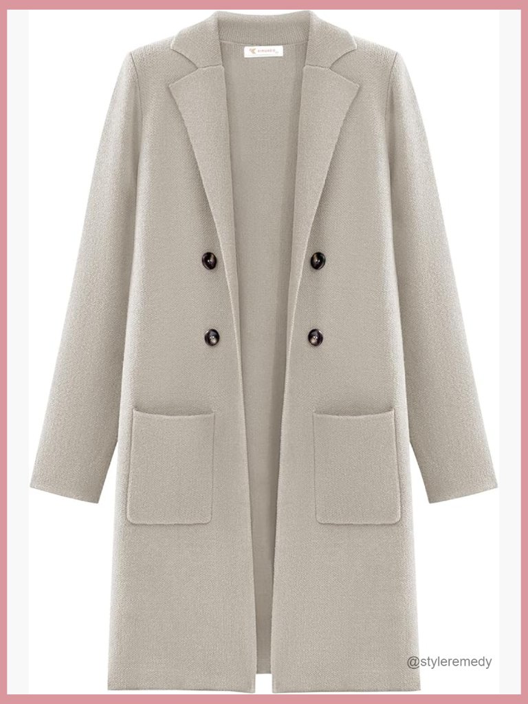 Open Front Knit Cardigan Sweater Jacket Notch Lapel Long Sleeve Business Casual